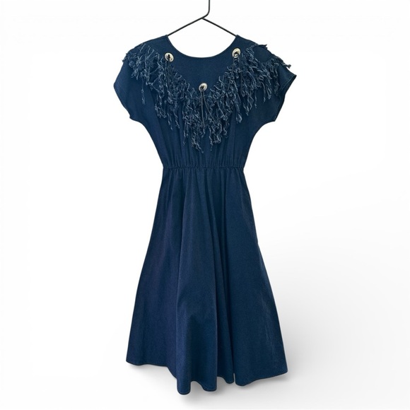 Vintage Dresses & Skirts - Vintage 80’s/90’s Circle T Denim Cowgirl Dress with Fringe/Stud Detailing Size S